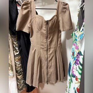 Elegant Brown Dress with Puff Sleeves